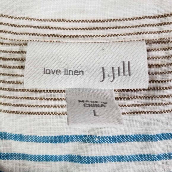 J Jill Love Linen Dress Women’s Large L Gray Blue Striped Geometric Sleeveless - Picture 6 of 10
